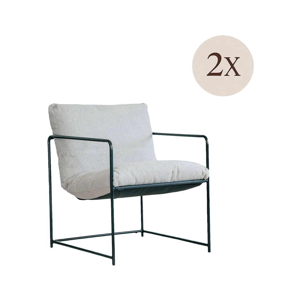 Set di 2 poltrone Appare, Poltrona rivestita in tessuto bouclé, Sedia imbottita, Seduta con braccioli in metallo, 61x67h75 cm, Grigio