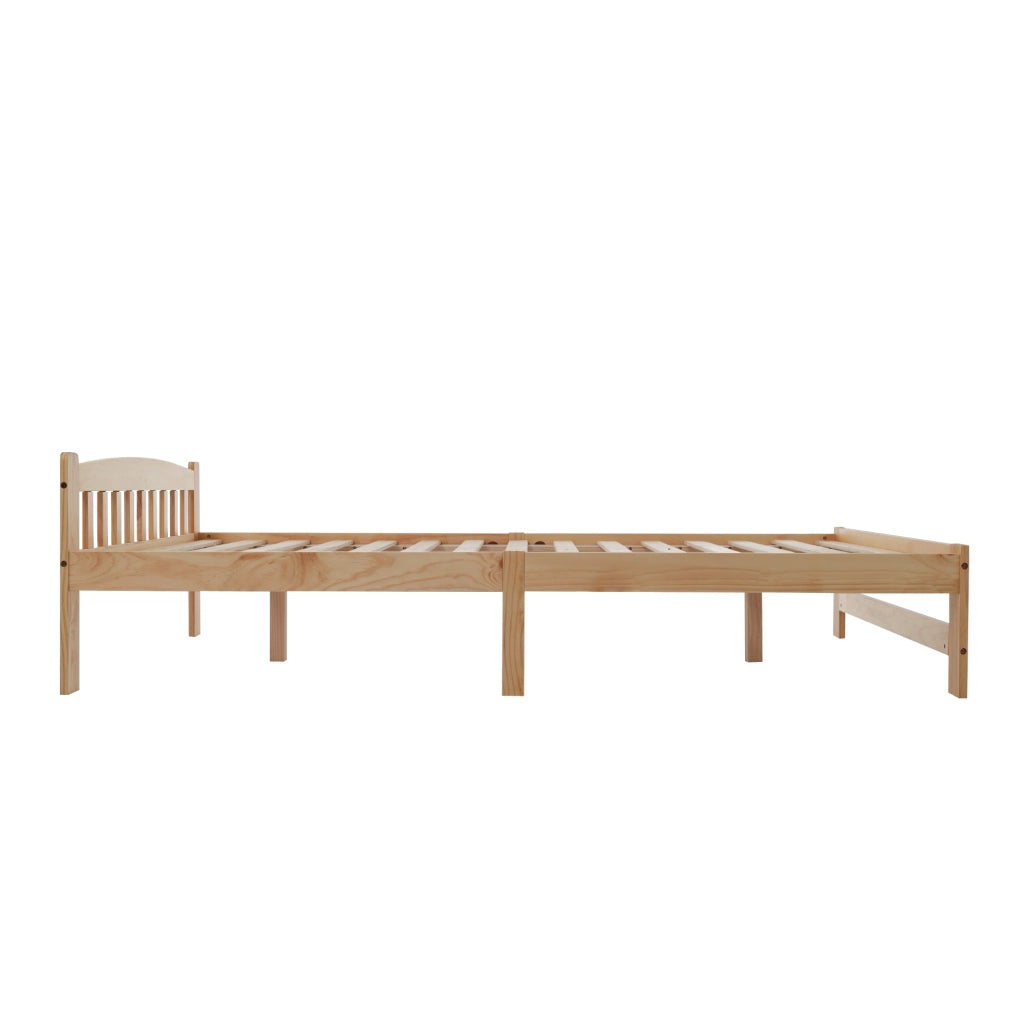 DESMIU Letto matrimoniale 2 posti 140 × 200 cm con testiera, senza materasso, in legno massello, naturale