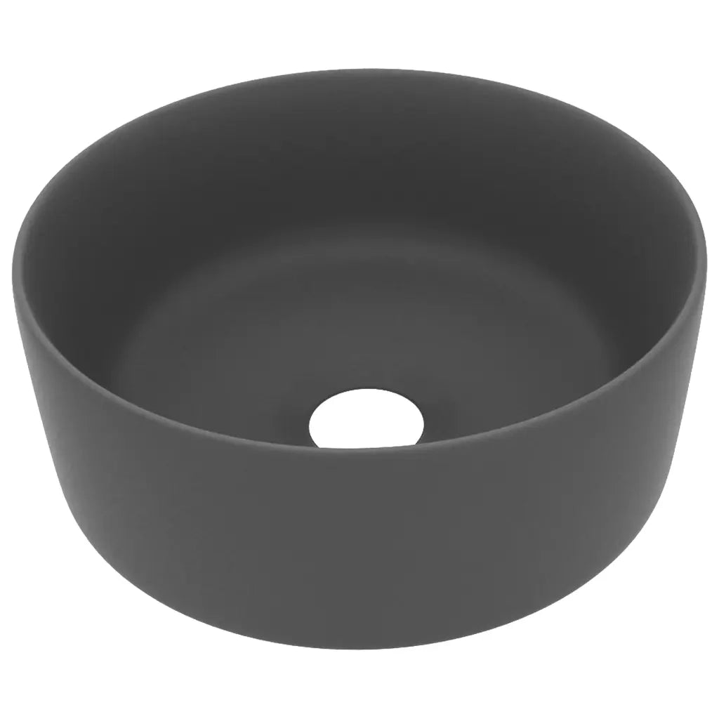 Lavandino Lusso-Lavabo-Lavello Rotondo Grigio Scuro Opaco 40x15 cm in Ceramica 406952