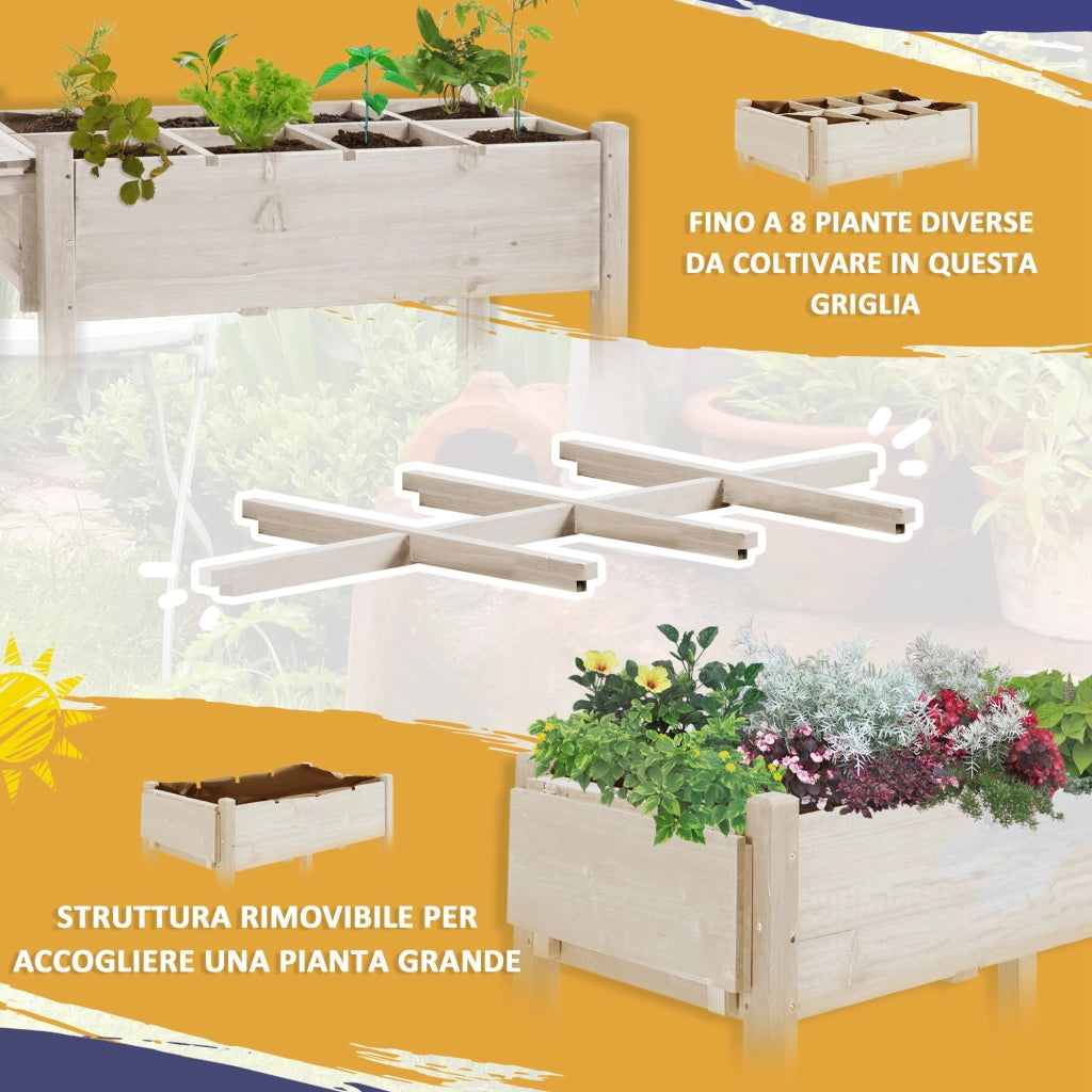 Fioriera da Esterno a 8 Sezioni 123x54x87 cm con Ripiano Laterale e Mensola in Legno di Abete Legno