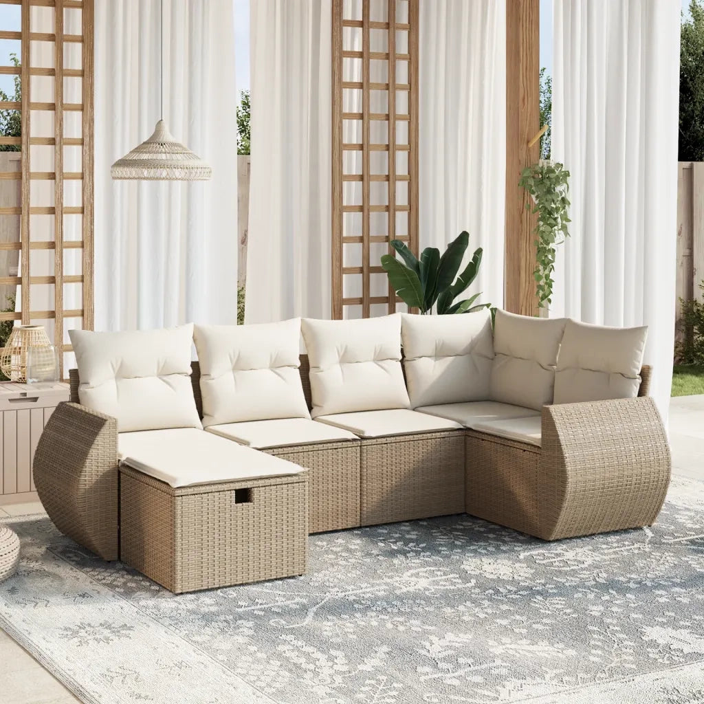 Set Divano da Giardino 6 pz con Cuscini Beige in Polyrattan