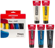 Set di Acrilica 5 x 120 ml - Teoria dei Colori - Colori Fondamentali - Nero/Bianco - Pigmenti di Alta Qualità - Adatto per Tela/Hout - Set di Vernici