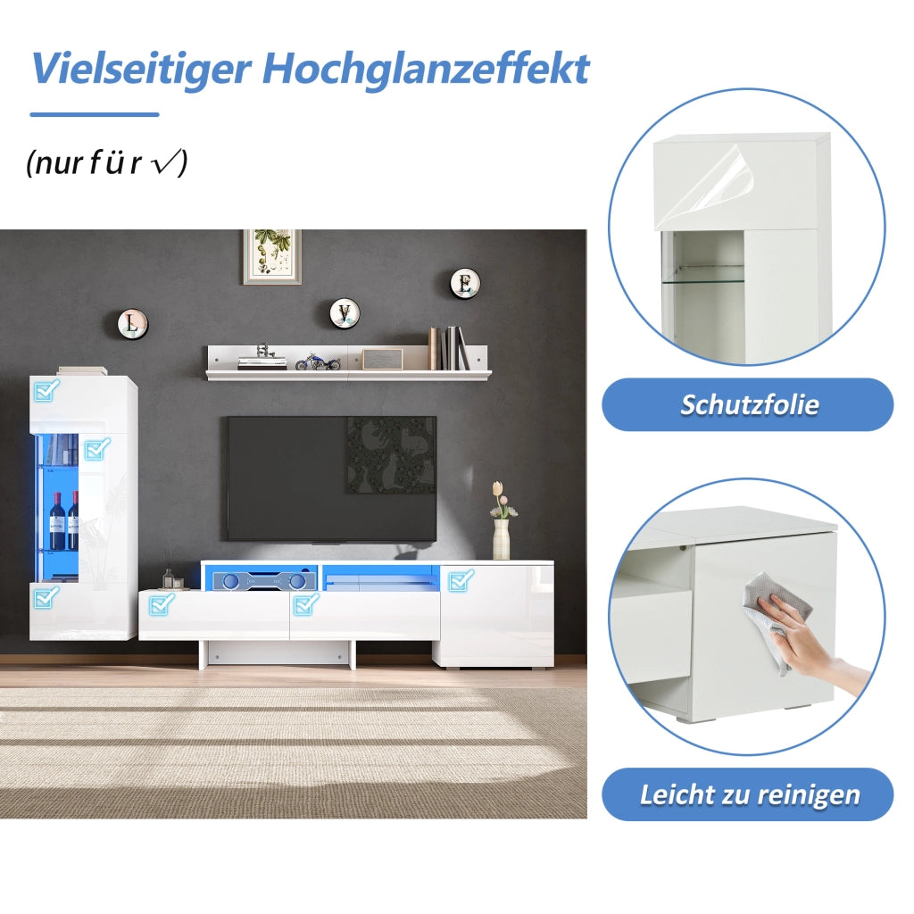 MOBILE TV Set da 3 pezzi con LED 170 cm Bianco lucido