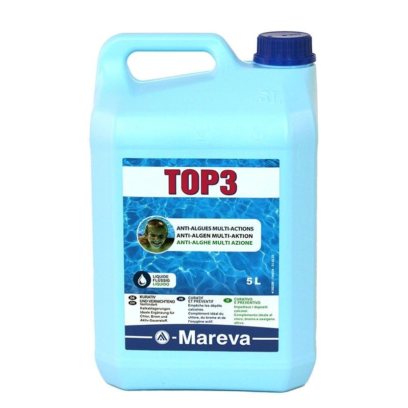 ANTI ALGHE MULTI AZIONE PER PISCINE, TRATTAMENTO COMPLETO MOD. TOP3 DA 5LT