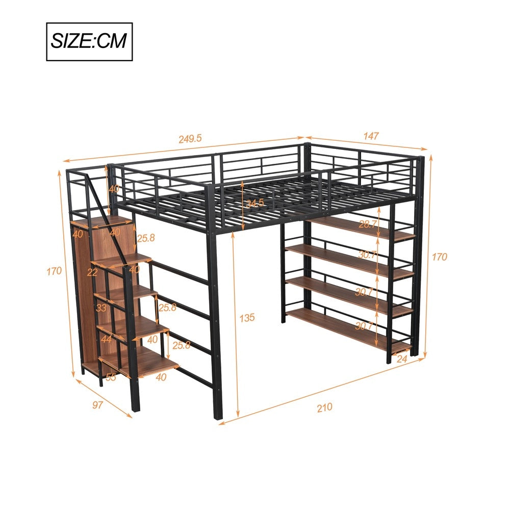 Letto a Soppalco Singolo con Armadio e Contenitore ¨C MINIMAL ¨C Nero 140x200