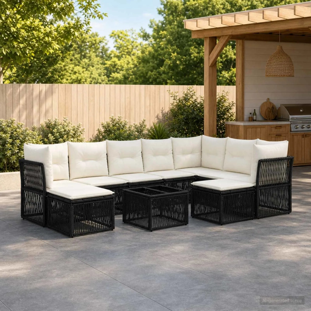 Set Divano da Giardino 10 pz Nero polyrattan 3434443