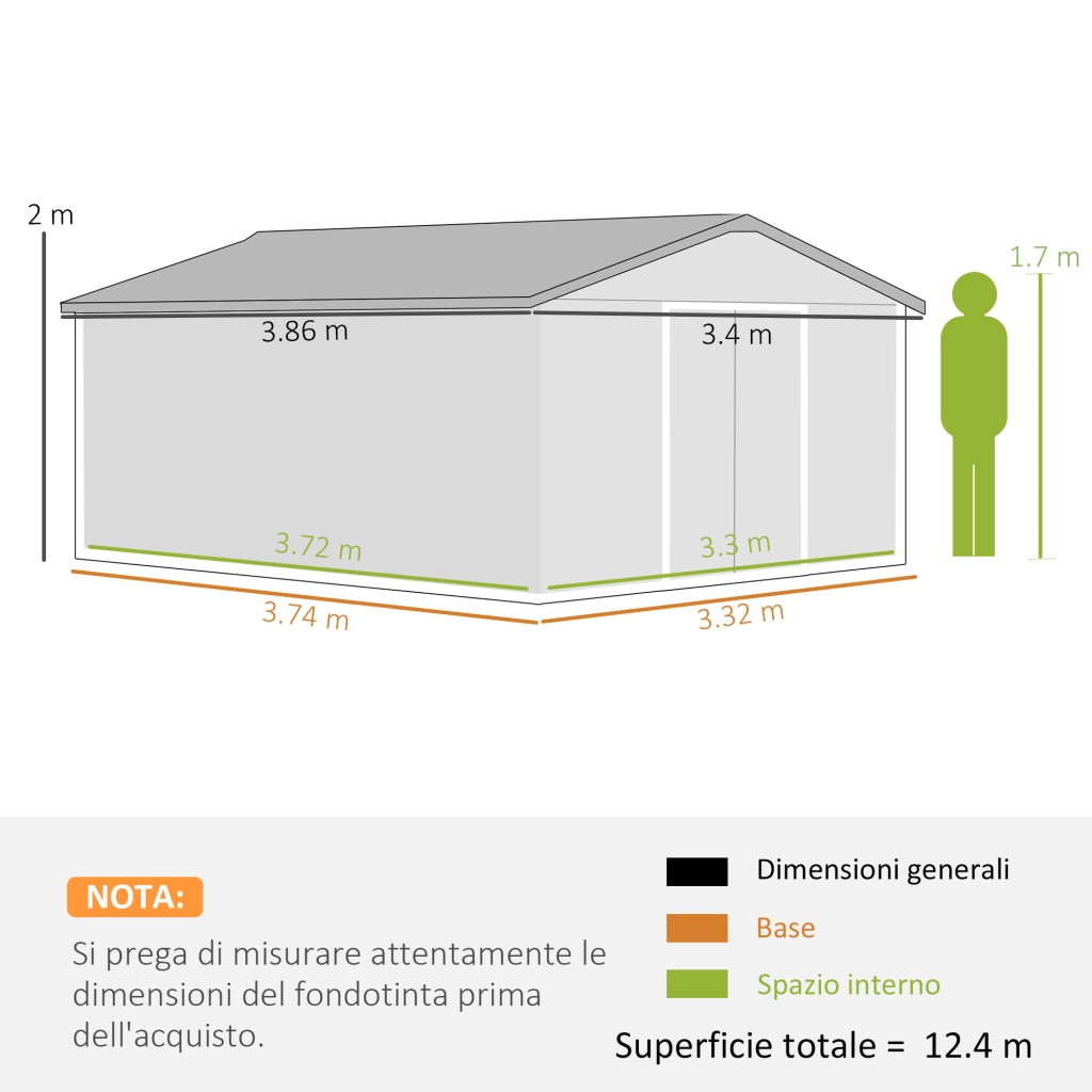 Capanno da Giardino ¨C Zephmum ¨C Grigio Acciaio Zincato 12.4m2