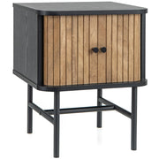 Comodino moderno di metà secolo con ante scorrevoli 40 x 39 x 49 cm pratico contenitore in legno nero 20_0013926