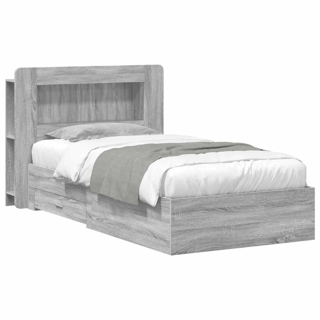 Letto singolo | Letto per adulti | Telaio del letto con storage Sonoma grigio 100 x 200 cm