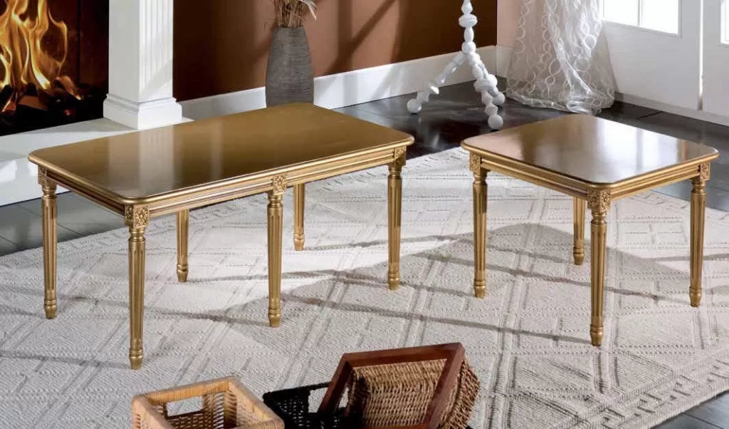 Tavolino laccato oro da salotto in legno con fregi 99x55x46 - Mobili 2G