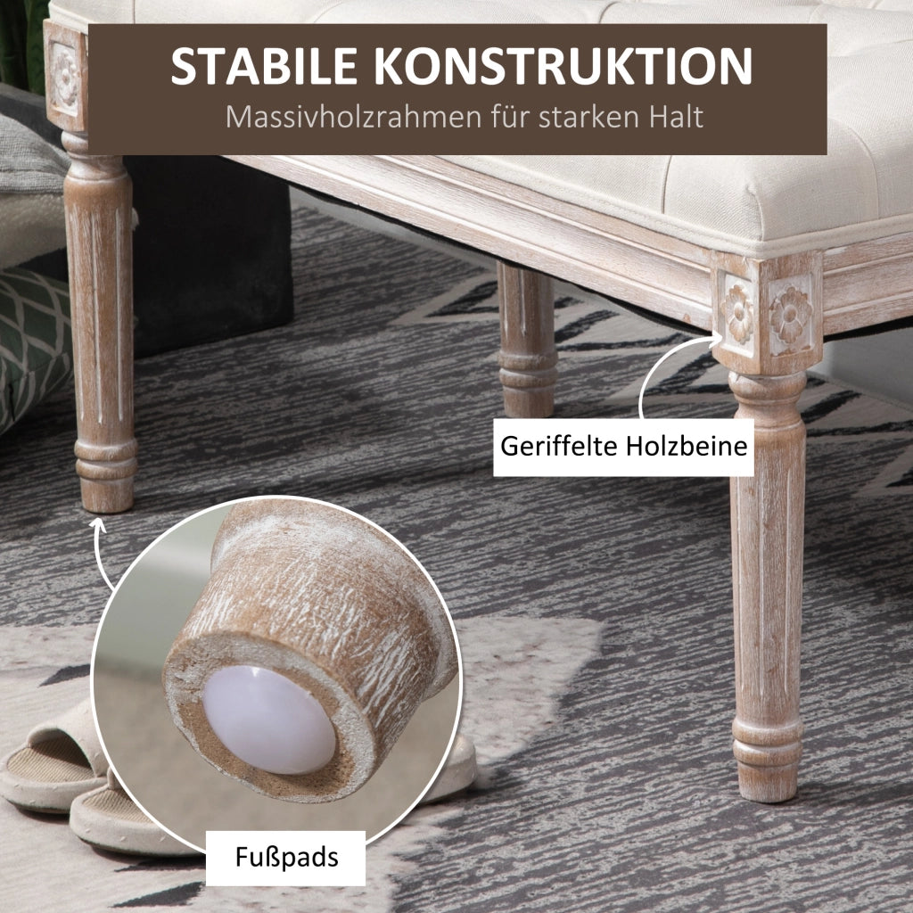 Pouf Imbottito in Tessuto e Legno ¨C Minimal ¨C 80x40x43 cm, Cremewei?