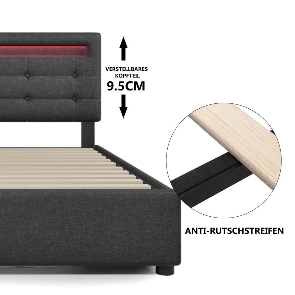 letto con 4 cassetti lino grigio 150 x 208 cm
