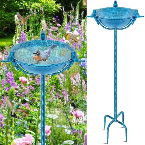 Vogelbad Esterno con 3 Sculture di Uccelli - Decorazione per Giardino - Vasca d'Acqua per Uccelli Selvatici - Vogelbad in Piedi - Vasca per Uccelli 120 cm - Diametro 26 cm - Decorazione Giardino