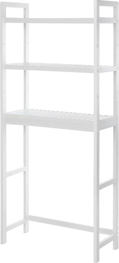 Toiletruimte opbergrek a 3 livelli in bambù, pannelli regolabili - montaggio semplice - carico 15 kg/livello - bianco Wasmachine rek