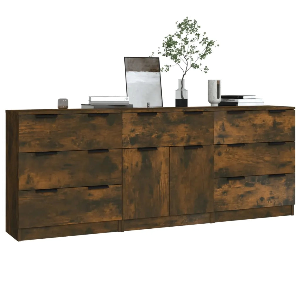Credenze 3 pz Rovere Fumo in Legno Multistrato 3115801