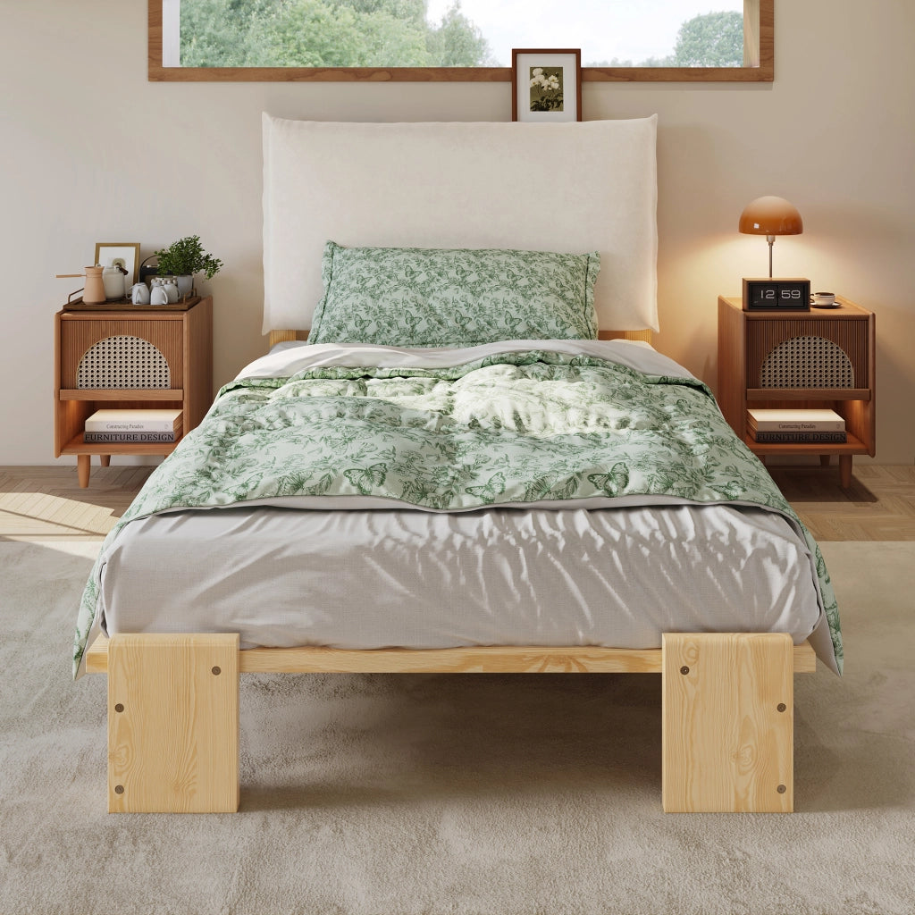 letto imbottito legno e tessuto naturale 90x200 cm