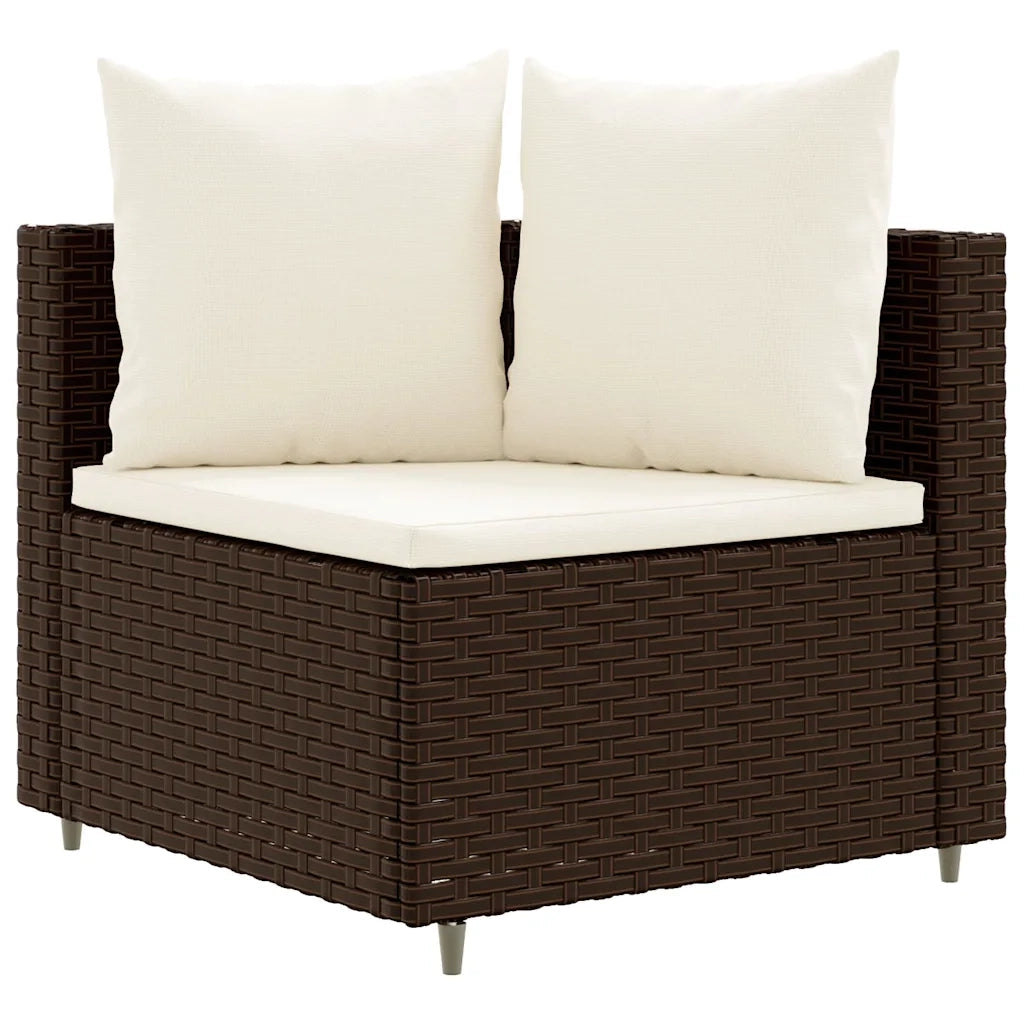 Set Divano da Giardino 4 pz con Cuscini Marrone in Polyrattan
