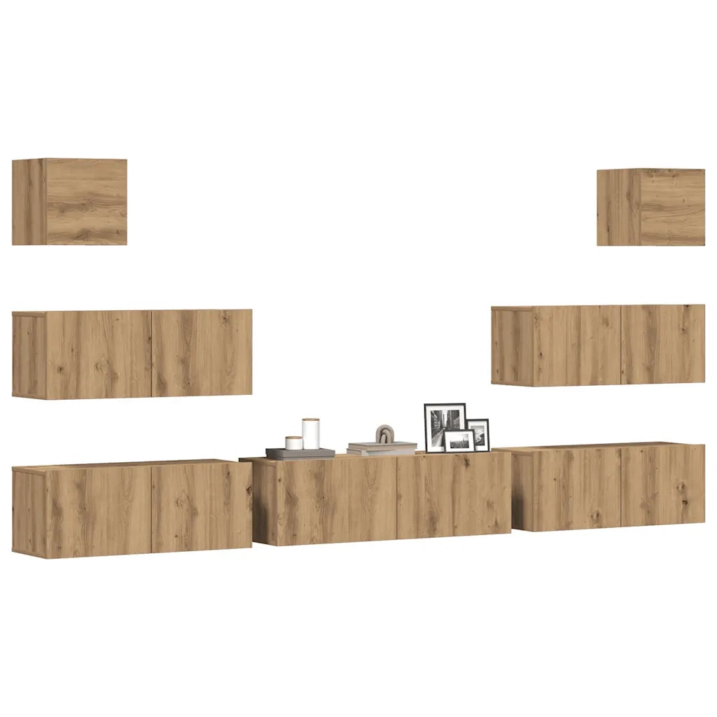 Set Mobile TV 7 pz | Armadietto TV | Mobile Porta TV Montato a Parete Rovere in Legno Multistrato