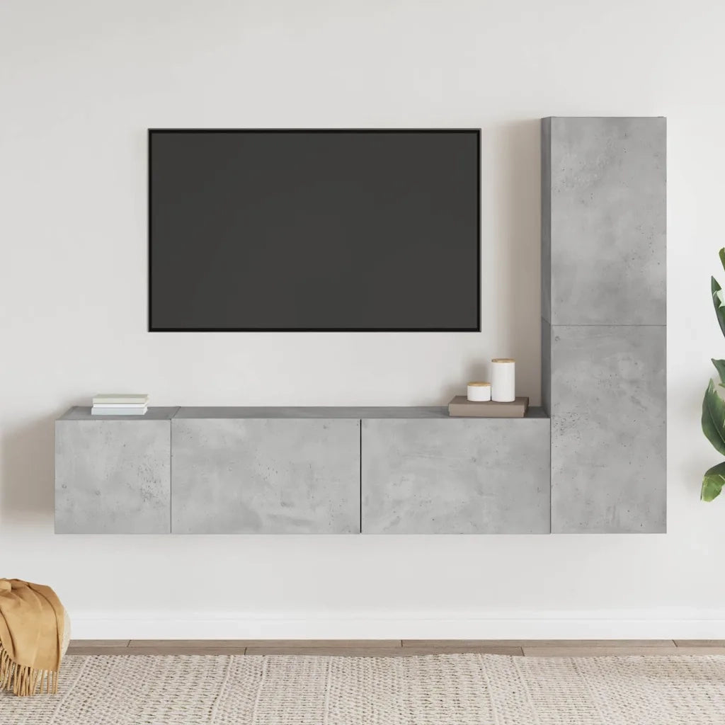Set di Mobili Porta TV 3 pz Grigio Cemento in Legno Multistrato 3079076