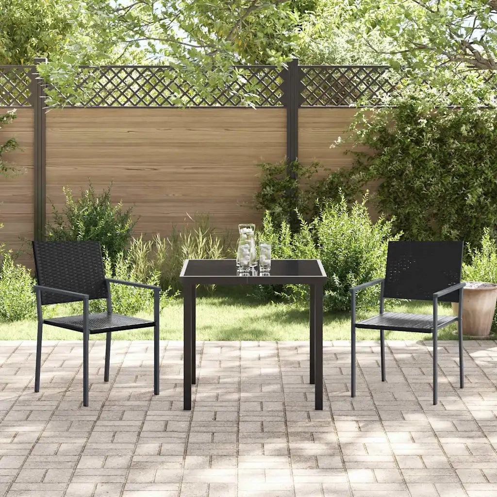 Set da Pranzo per Giardino 3 pcs Nero Rattan in PE