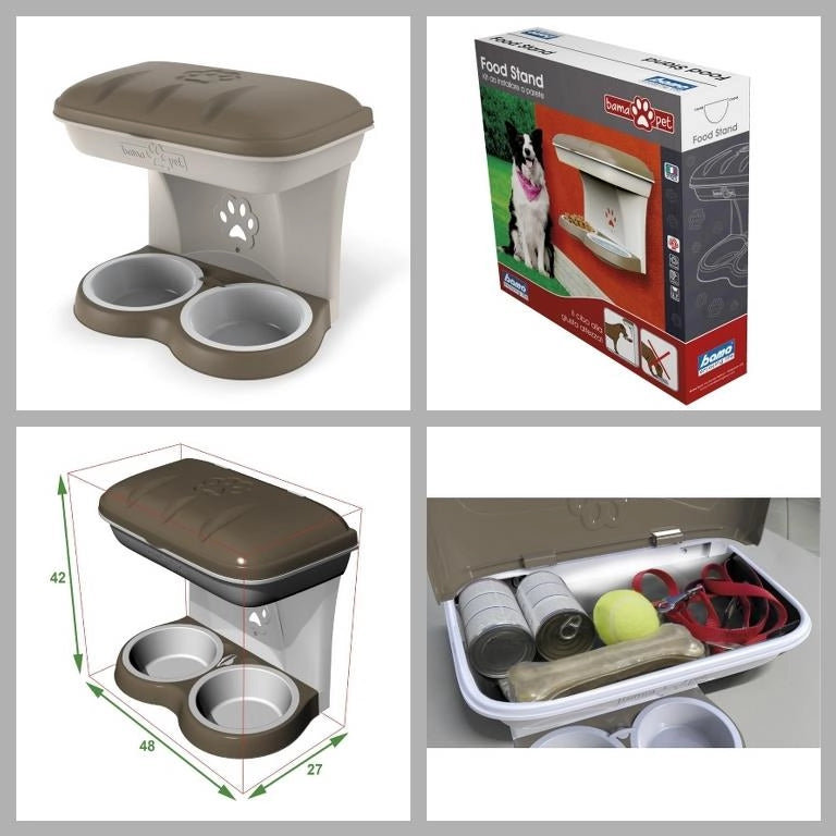 Stand con ciotole per cani Tortora appendibile Pet foot bama