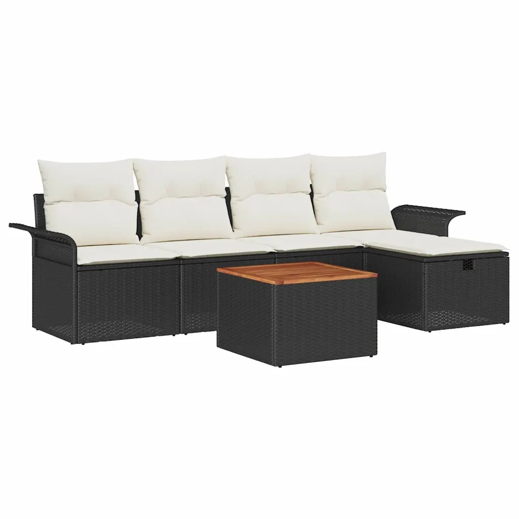 Set Divano da Giardino con cuscino 6 pcs Nero Poly Rattan
