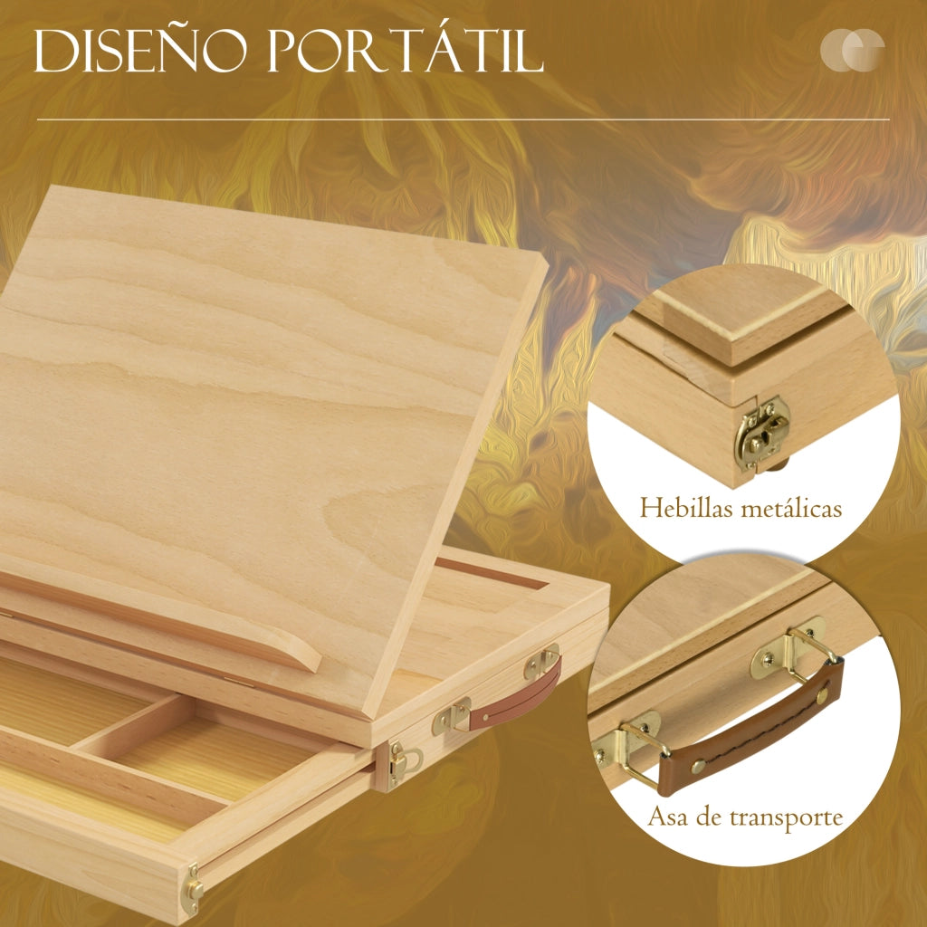 Cavalletto da Tavolo Pieghevole ¨C Xylo ¨C Legno Naturale con Cassetto 33,5x26x26 cm