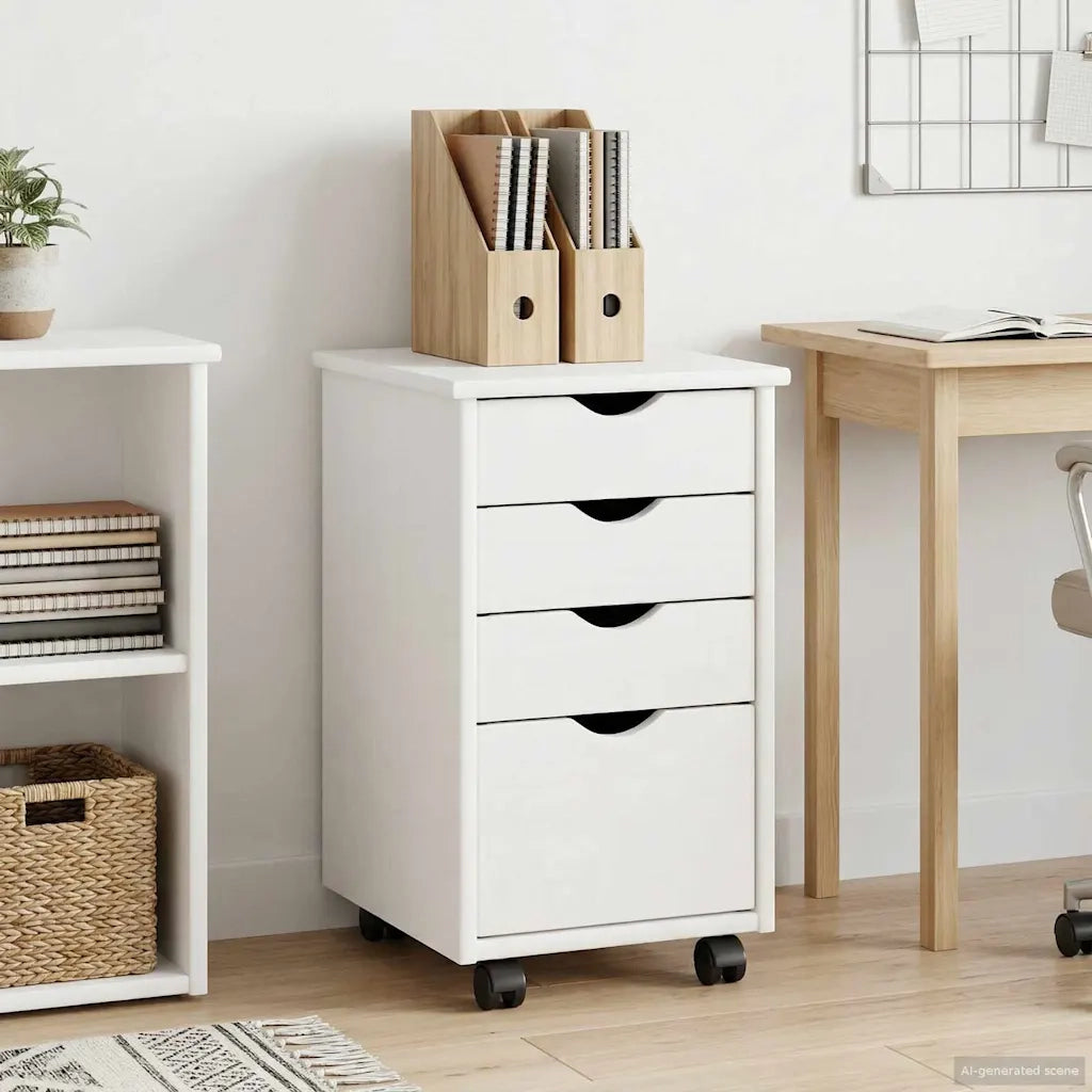 Mobile con Ruote Bianco 34 x 39 x 56 cm Legno di pino massiccio 42028341