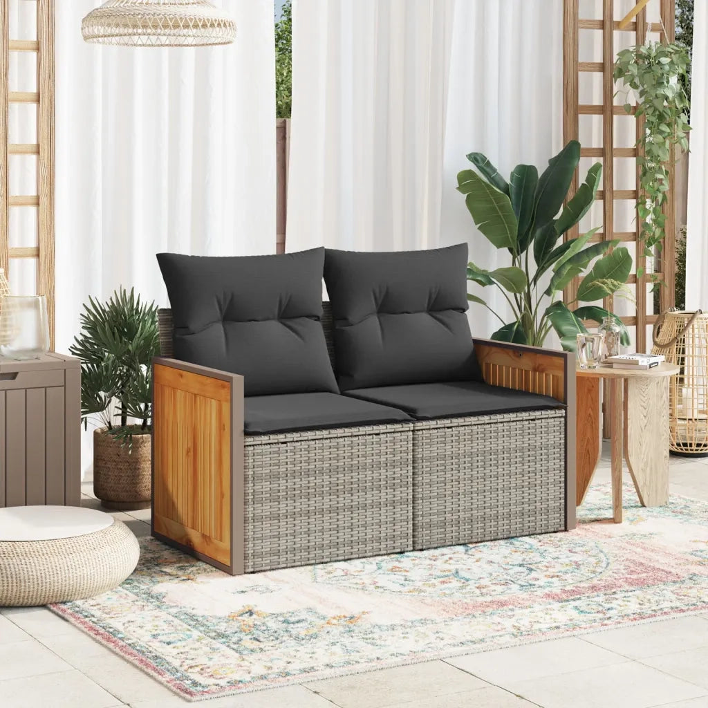 Divano da Giardino con Cuscini 2 Posti Grigio in Polyrattan 366146