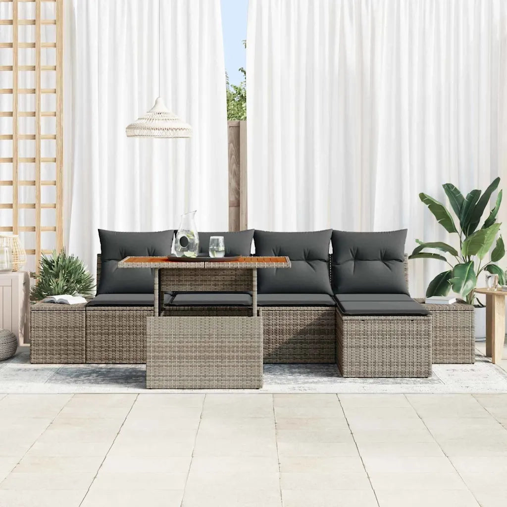 Set da Pranzo per Giardino con cuscino 6 pcs Grigio e Marrone 3349950