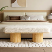Panca imbottita 122 cm en teddy fleece con base in legno massiccio, seduta morbida per ingresso e camera, naturale