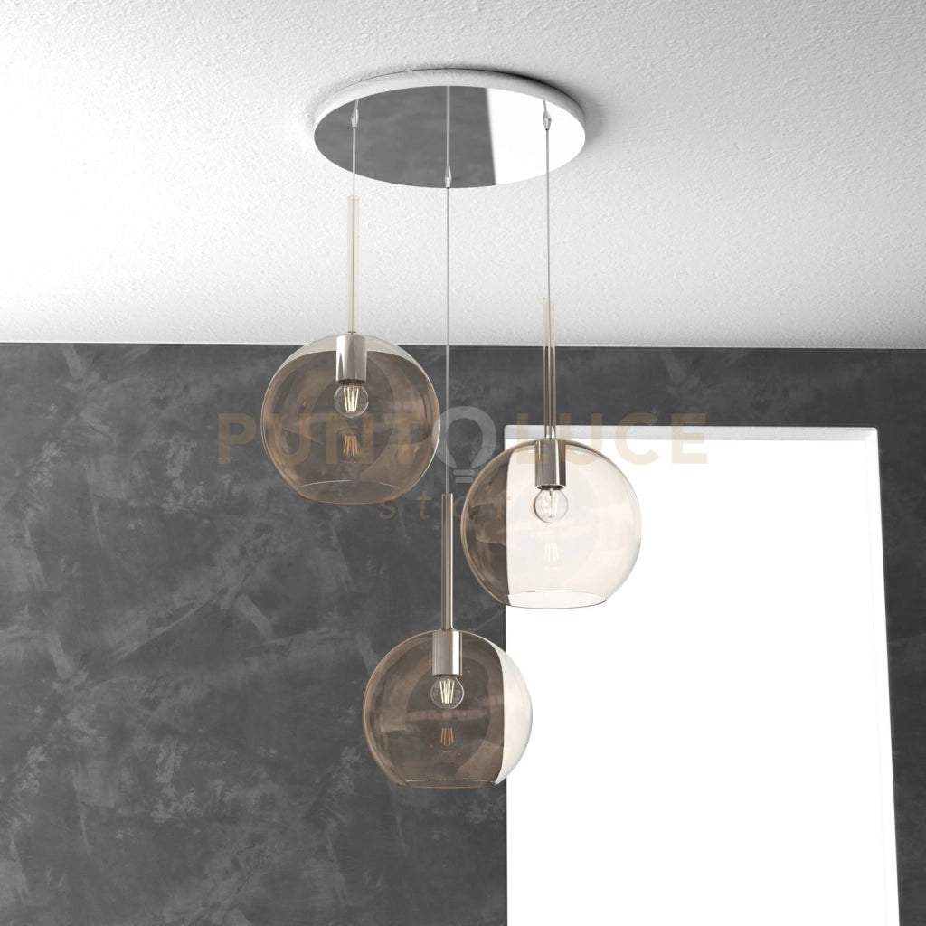 SOSP. CROMO TONDA 3 LUCI VETRI TUTTI GRANDE AMBRA 1155CR-S3 TG-AM