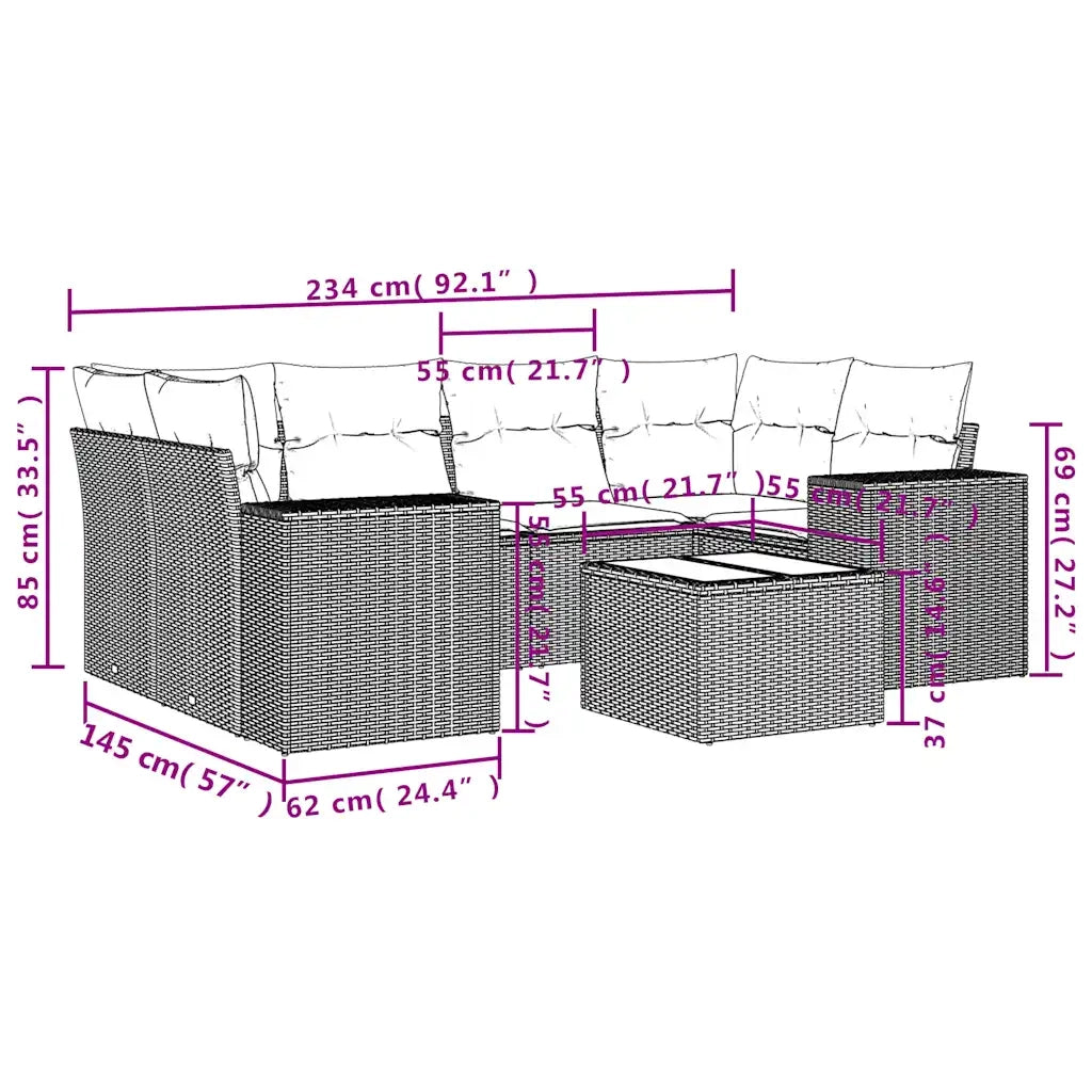 Set Divani da Giardino 7 pz con Cuscini Marrone in Polyrattan 3222322