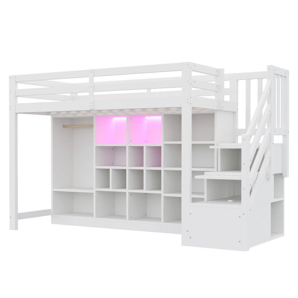 Letto a Soppalco con Contenitore e LED ¨C MINIMAL ¨C Bianco 90x200