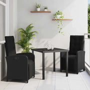 Set da Pranzo per Giardino con cuscino 3 pcs Nero polyrattan
