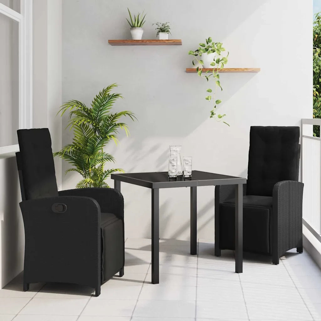 Set da Pranzo per Giardino con cuscino 3 pcs Nero polyrattan