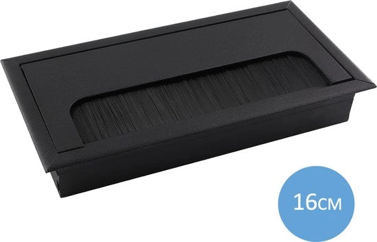 Cassetta di passaggio cavi - Nero Alluminio - Rettilineo - Cassa cavi Ufficio - Cassa cavi con chiusura a spazzola - Organizzatore cavi - Protezione cavi - 16 x 8 cm - Materiale Nero