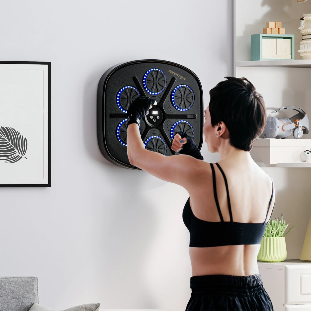 Macchina da Boxe Musicale ¨C Minimal ¨C 9 Modalit¨¤, Bluetooth, LED, Nera, con Guantoni