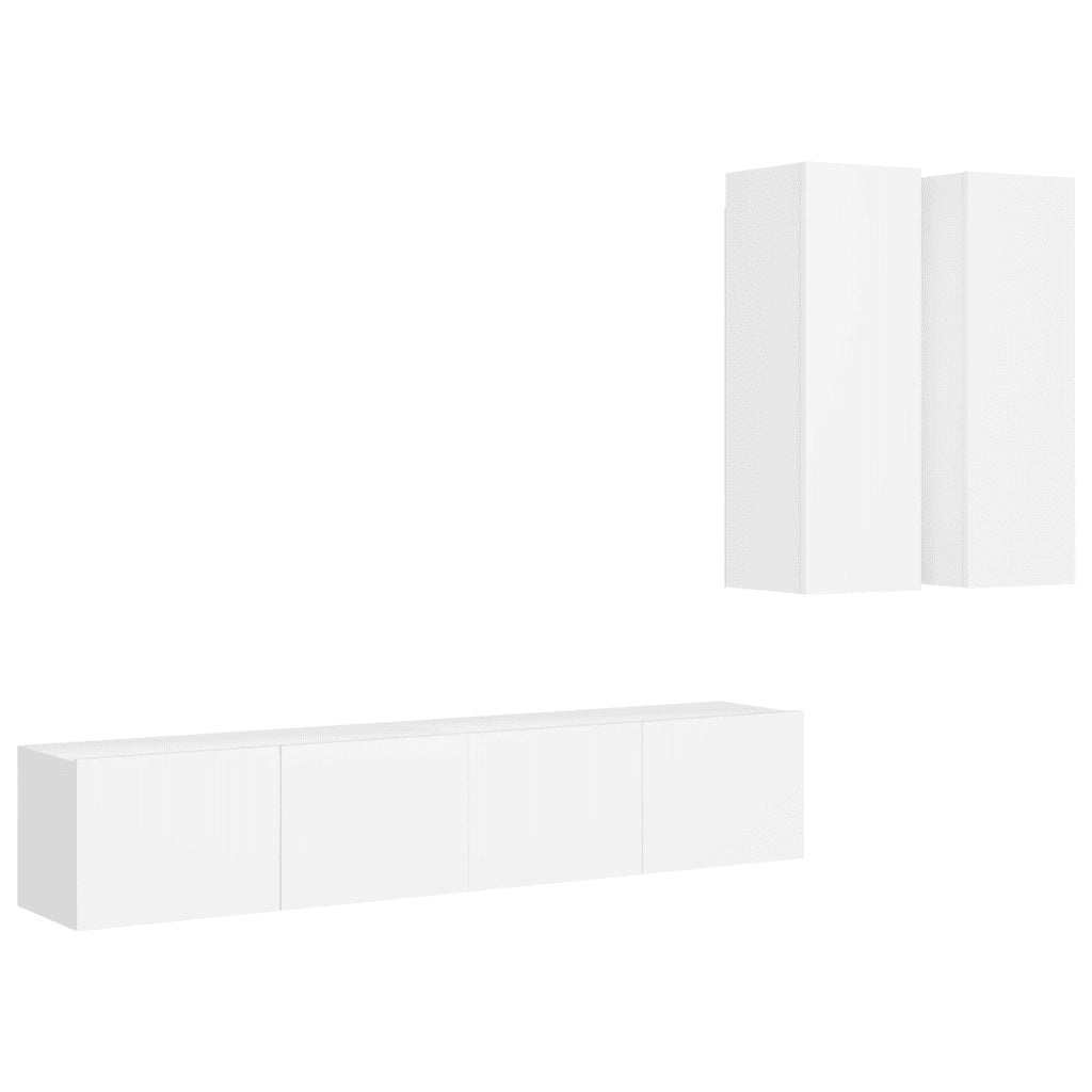 Set Mobili Porta TV 4 pz | Armadietto TV | Mobile Porta TV Bianco in Legno Multistrato