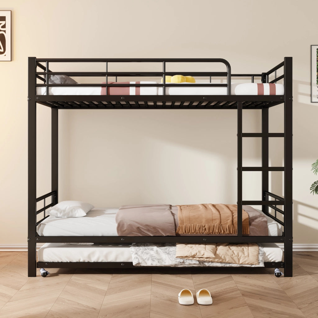 Letto a castello con letto estraibile metallo nero 90x200cm&90x190cm