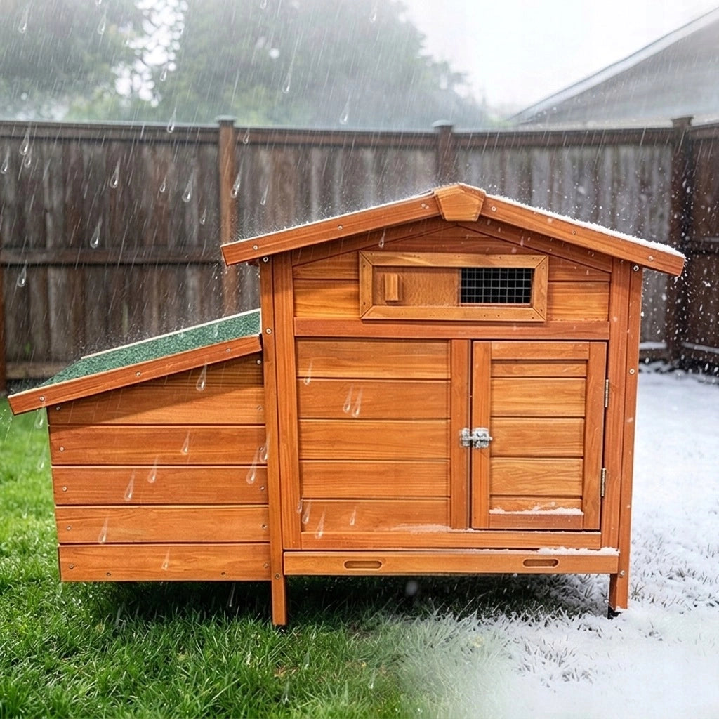 Pollaio da Giardino in Legno Naturale 104×60×71;5 cm; Ricovero Rialzato per Galline con Nido e Pulizia Facile