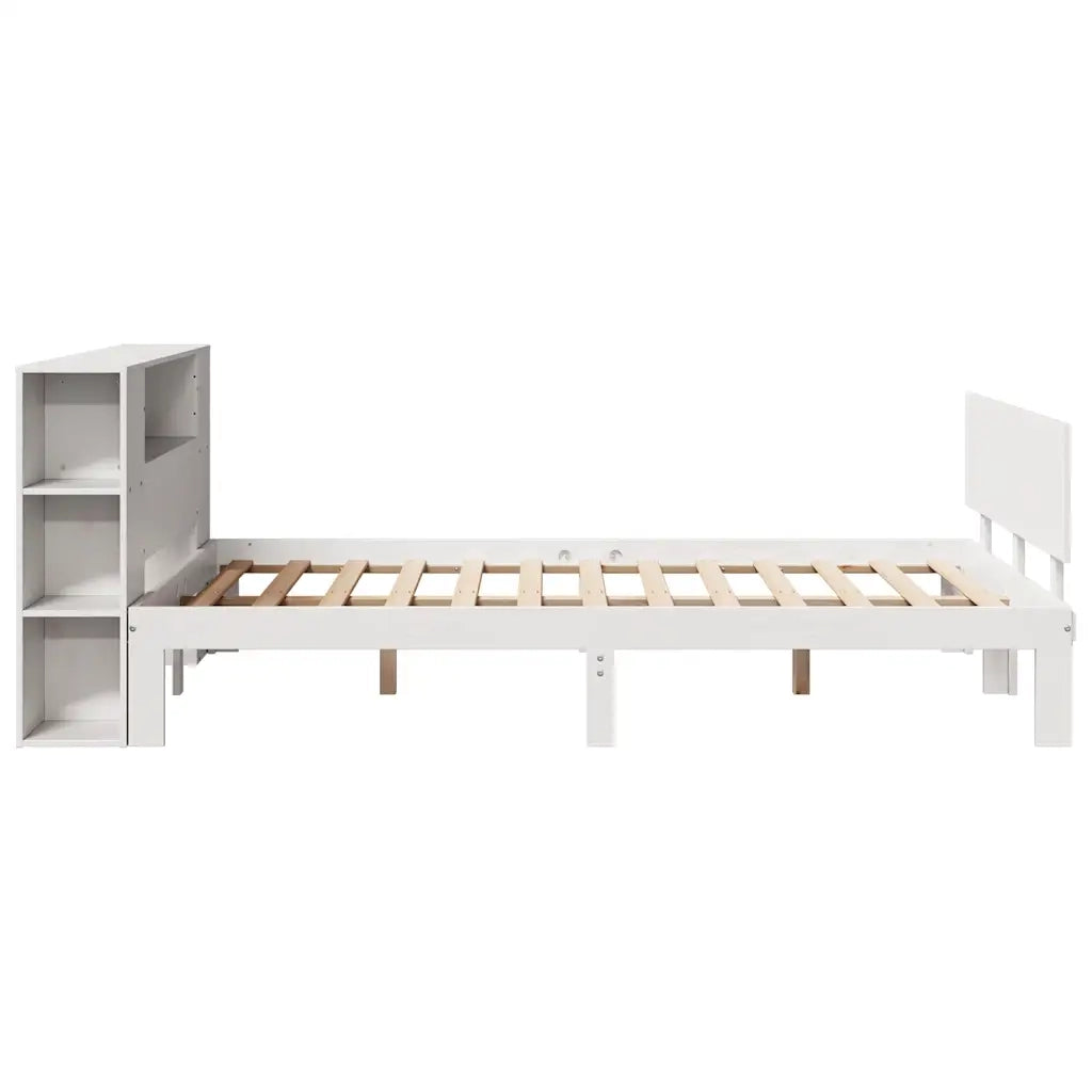 Letto Libreria senza Materasso-Struttura Letto con contenitore Bianco 135x190 cm Legno di Pino 987490