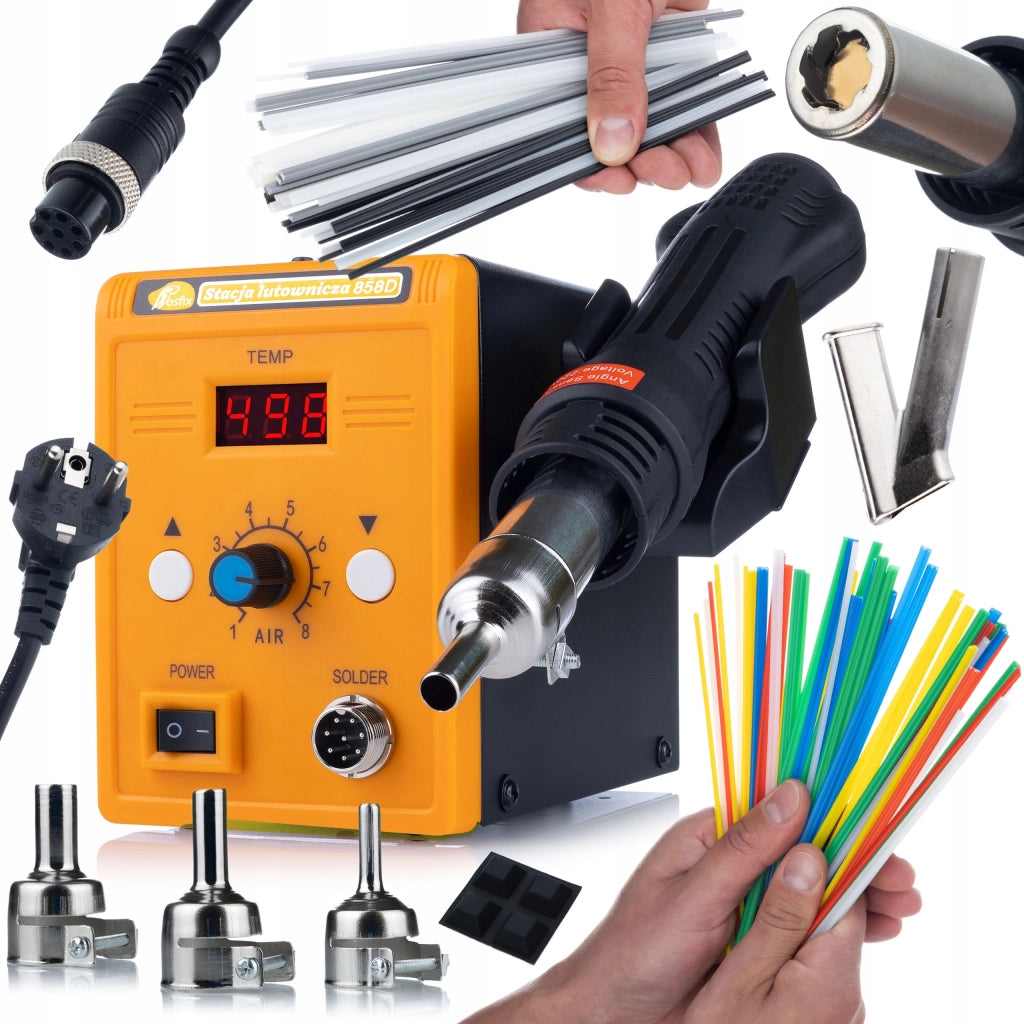 Stazione Saldante Hot-Air 858D – Potenza 700W, 3 Ugelli, Regolazione Temperatura 100–500°C