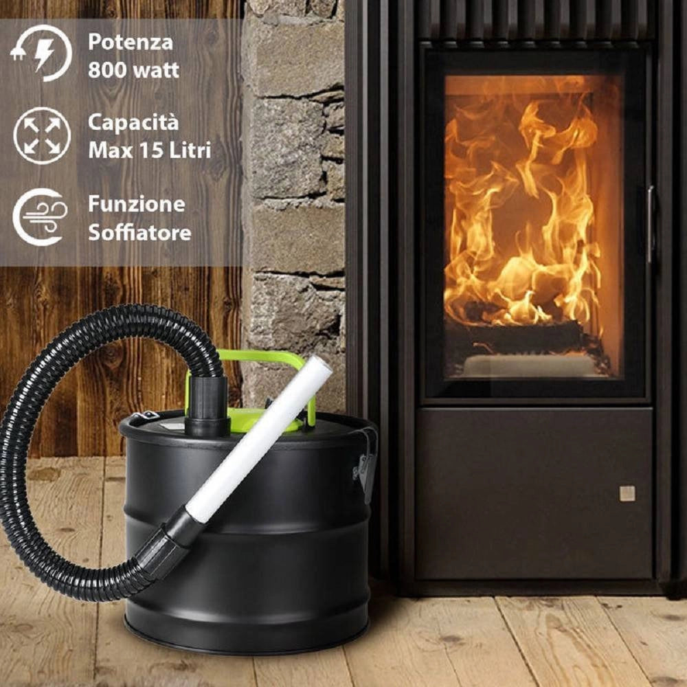 Trade Shop - Aspiracenere Elettrico 800w Serbatoio Capacità 15lt Aspirapolvere Cenere 4887 -
