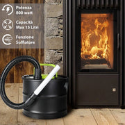 Trade Shop - Aspiracenere Elettrico 800w Serbatoio Capacità 15lt Aspirapolvere Cenere 4887 -