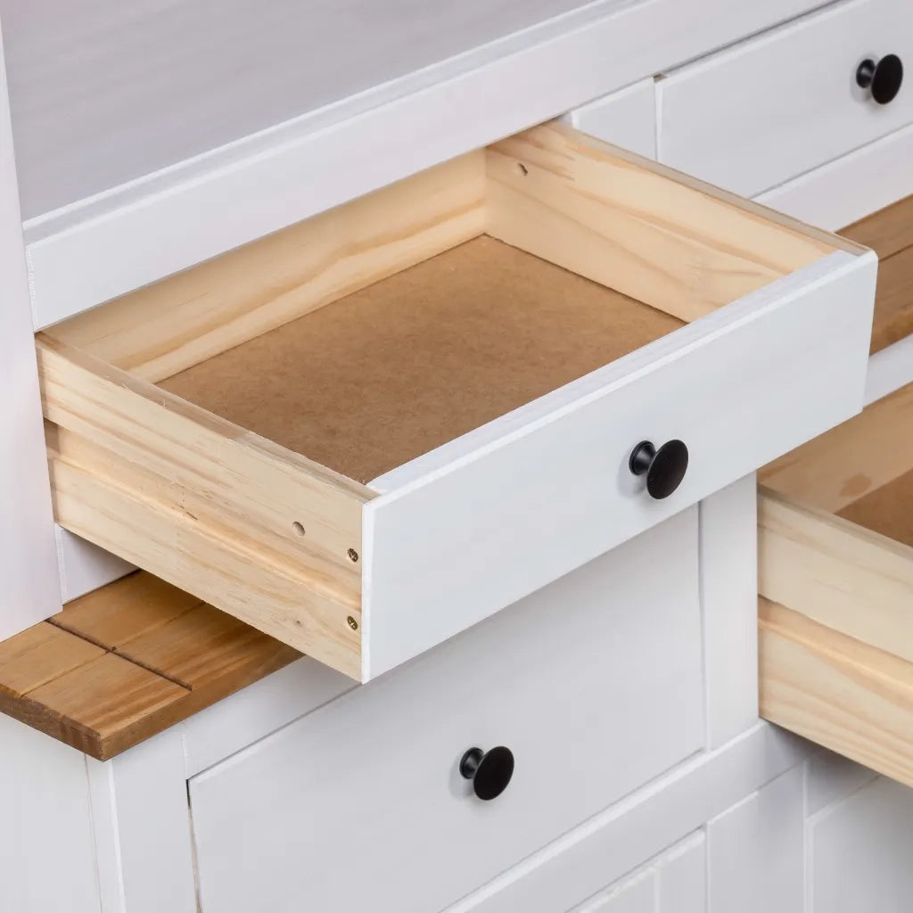 Credenza-Buffet-Armadio da cucina Bianca 93x40,5x180 cm in Legno Massello di Pino Panama
