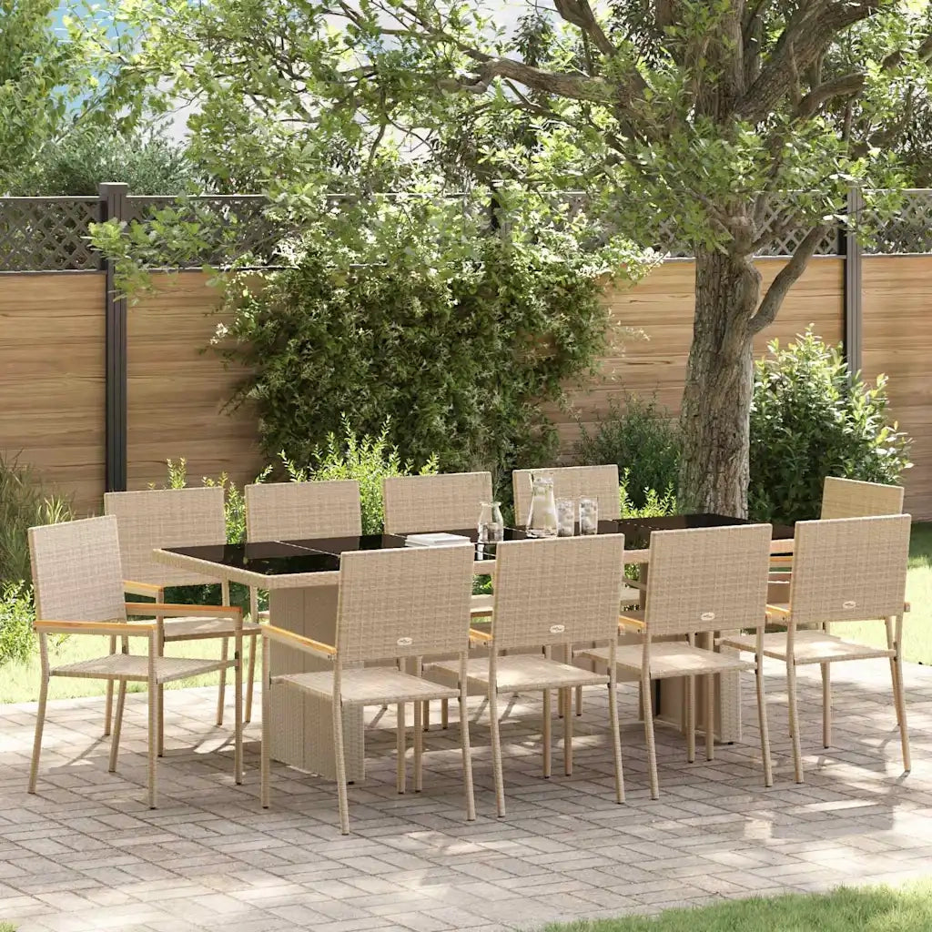 Set da Pranzo per Giardino 11 pcs Beige polyrattan