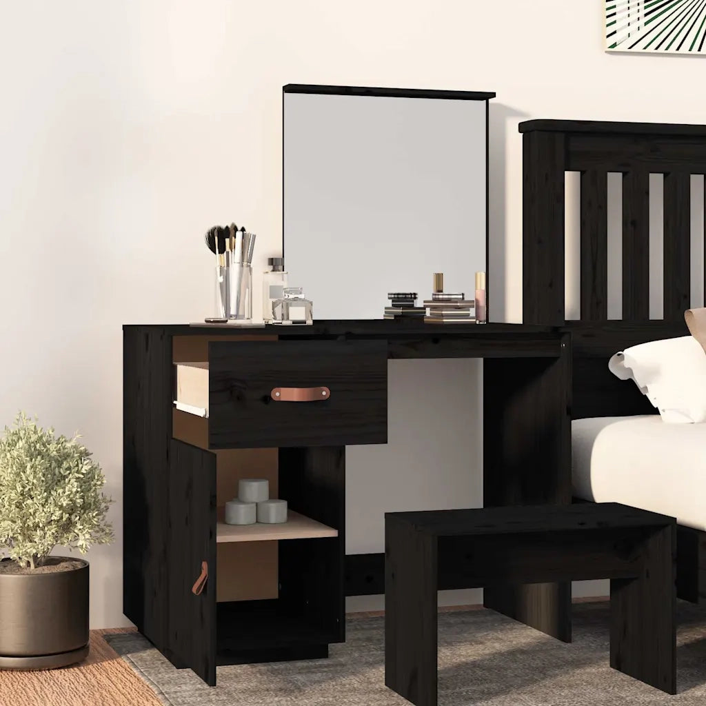 Toeletta Nera 95x50x134 cm in Legno Massello di Pino 820091
