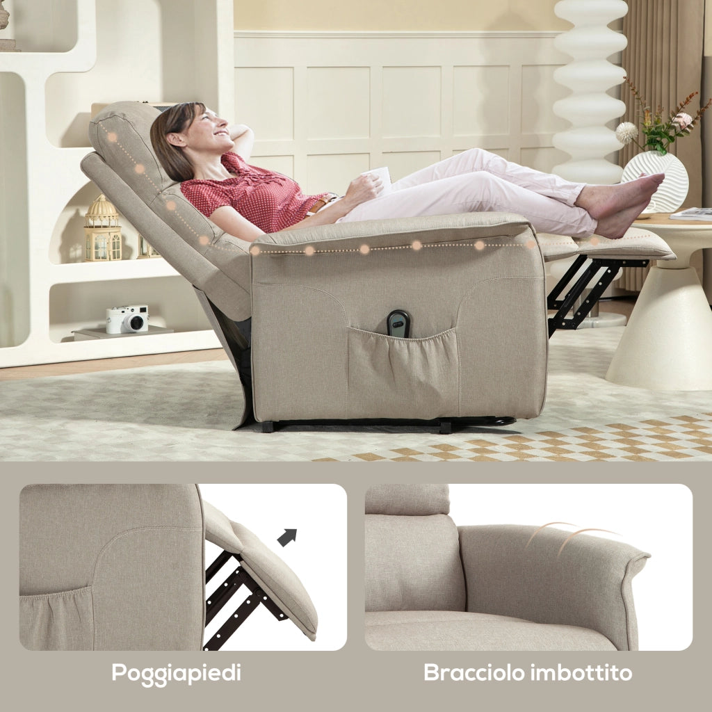 Poltrona Alzapersona Elettrica Reclinabile con Poggiapiedi e Telecomando ¨C Xylo ¨C Beige