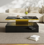 Tavolino da caffè moderno lucido nero 100 x 50 x 39 cm in truciolare con cassetto